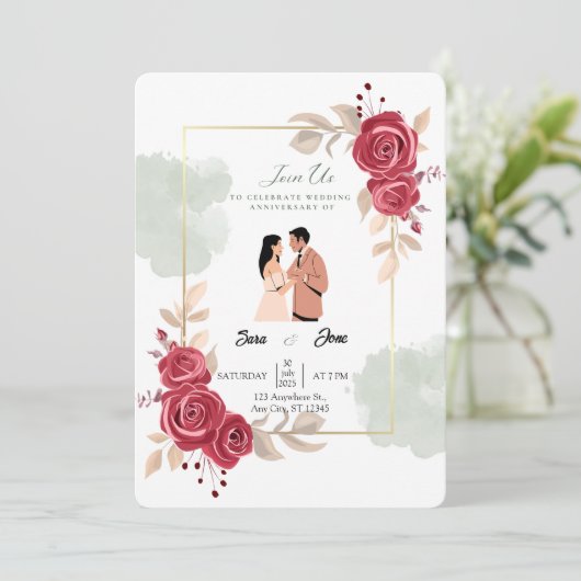 Invitation Illustration élégante des Roses rouges et des Coup (Debout devant)