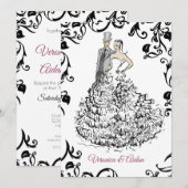 Invitation Illustration élégante d'un couple de mariage (Devant / Derrière)