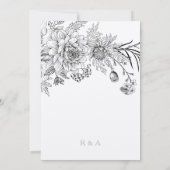 Invitation Illustration florale noir et blanc mariage (Dos)