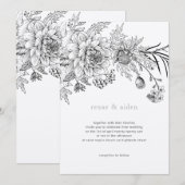 Invitation Illustration florale noir et blanc mariage (Devant / Derrière)