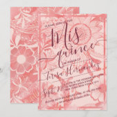 Invitation Illustration florale rose aquarelle Quinceañera (Devant / Derrière)