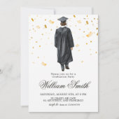 Invitation Illustration Garçon Diplômé Confettis D (Devant)
