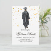 Invitation Illustration Garçon Diplômé Confettis D (Debout devant)