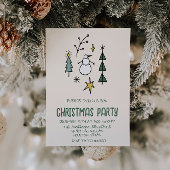 Invitation Illustration Green Christmas Trees Snowman Party