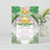 Invitation Illustration Lion Girl Safari Baptême (Debout devant)
