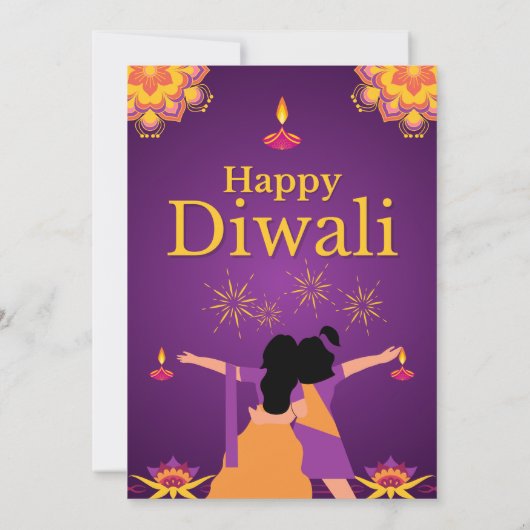 Invitation Illustration lumineuse Diwali rose pourpre (Dos)