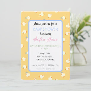 Invitation Illustration manuelle de canards jaunes mignons po