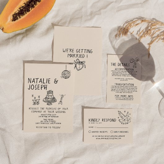 Invitation Illustration manuscrite Cake Quirky Suite Mariage