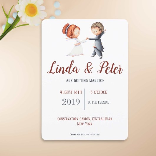 Invitation Illustration Mariage de valse de mariée dansante d