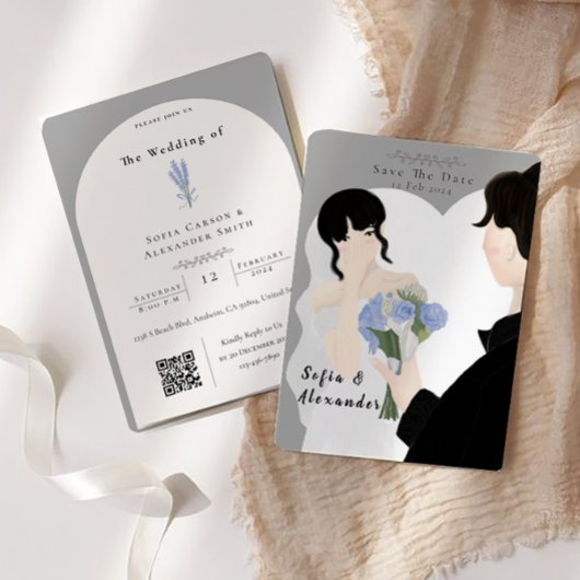 Invitation Illustration mignonne avec le Mariage RSVP du code