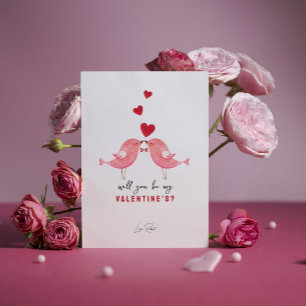Invitation Illustration minimaliste rose rouge Saint Valentin