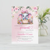 Invitation Illustration moderne éléphant petit arachide rose (Debout devant)