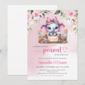 Invitation Illustration moderne éléphant petit arachide rose (Devant / Derrière)