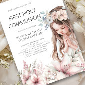 Invitation Illustration moderne Fille Florale 1ère sainte com