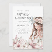 Invitation Illustration moderne Fille Florale 1ère sainte com (Devant)