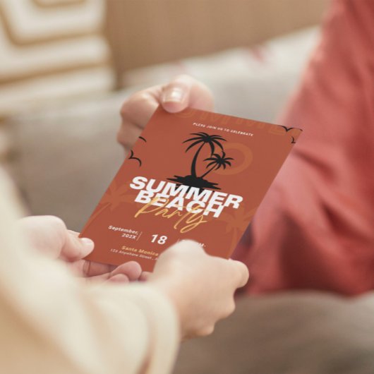 Invitation Illustration orange et noire Summer Beach Party