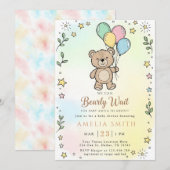 Invitation Illustration ourson mignon aquarelle shower bébé (Devant / Derrière)