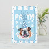 Invitation Illustration Pawty bulldog bleu anniversaire (Debout devant)