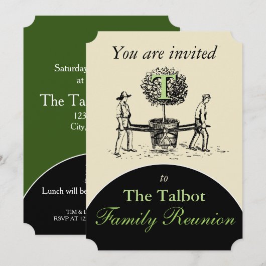 Invitation Illustration rétro jardiniers Arbre Famille Réunio (Devant / Derrière)