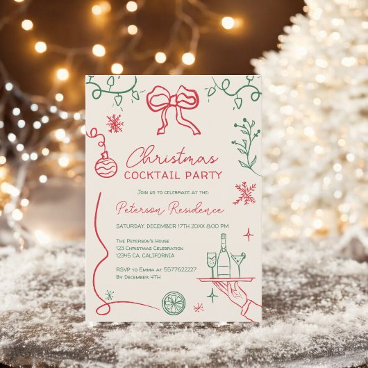 Invitation Illustration rouge ironique Noël Cocktail