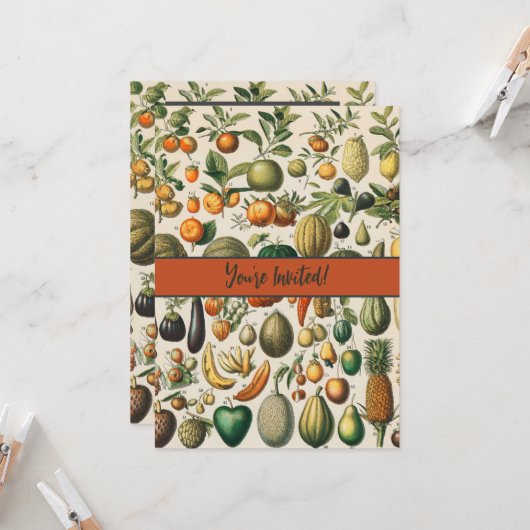 Invitation Illustration scientifique végétale des fruits (Devant/Arrière en situation)