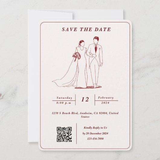 Invitation Illustration simple avec le Mariage RSVP de code Q (Dos)
