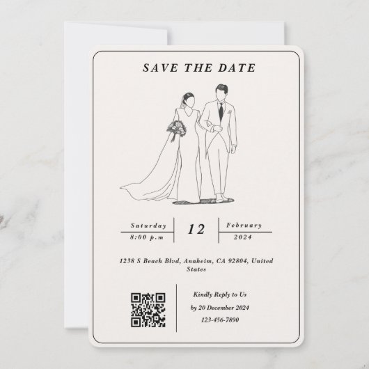Invitation Illustration simple avec le Mariage RSVP de code Q (Dos)