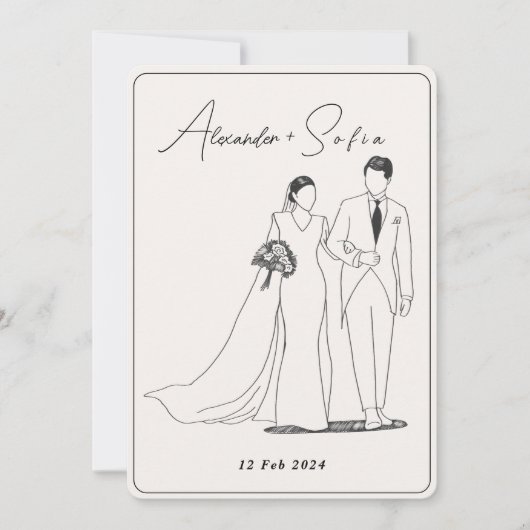 Invitation Illustration simple avec le Mariage RSVP de code Q (Devant)