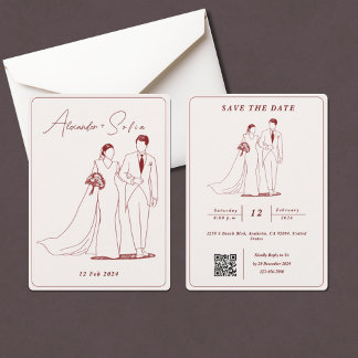 Invitation Illustration simple avec le Mariage RSVP de code Q