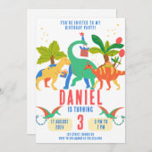 Invitation Illustration simple colorée Dinosaure Anniversaire (Devant / Derrière)