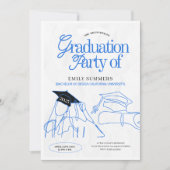 Invitation Illustration simple de la main de Graduation Bleu  (Devant)