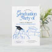 Invitation Illustration simple de la main de Graduation Bleu  (Debout devant)