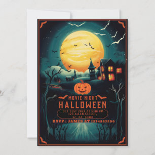 INVITATION ILLUSTRATION SOMBRE ÉFFRAYANTE HALLOWEEN FILM NUIT