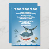 Invitation Illustration souriante de requin garçons thème fêt (Devant / Derrière)
