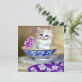 Invitation Illustration vintage de chaton blanc (Debout devant)