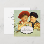 Invitation Illustration vintage de jeunes amoureux (Devant / Derrière)