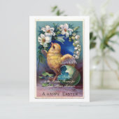 Invitation Illustration vintage de Pâques avec poussin (Debout devant)