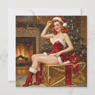 Invitation Illustration vintage de Père Noël pin-up