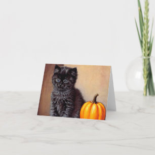 Invitation Illustration vintage Halloween Black Kitten