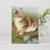 Invitation Illustration vintage Kitten avec fleurs (Debout devant)