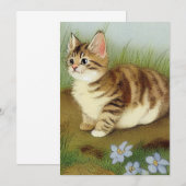 Invitation Illustration vintage Kitten avec fleurs (Devant / Derrière)