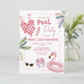 Invitation Illustration Whimsical Fête de Pool de filles (Debout devant)