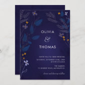 Invitation Illustration Whimsical Indigo Honey Flora Mariage (Devant / Derrière)