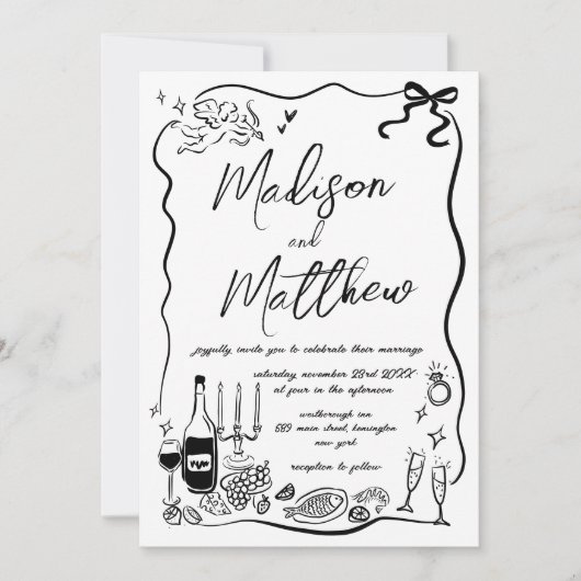 Invitation Illustrations à la main Doodles Mariage (Devant)