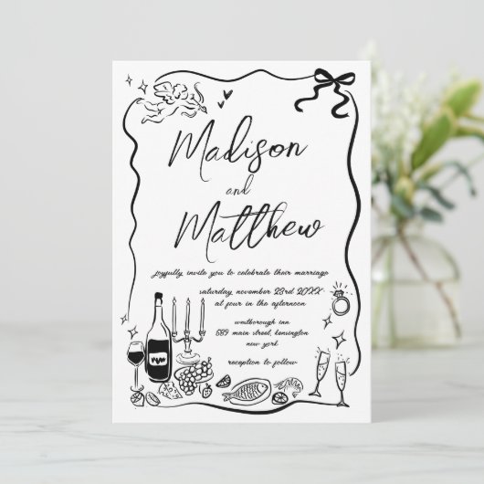 Invitation Illustrations à la main Doodles Mariage (Debout devant)