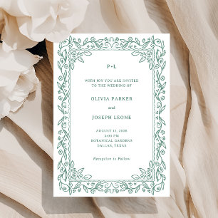 Invitation Illustrations botaniques Mariage Vert Sauge