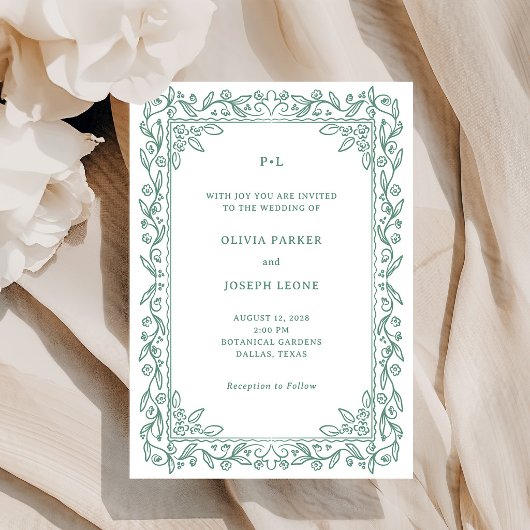 Invitation Illustrations botaniques | Mariage Vert Sauge