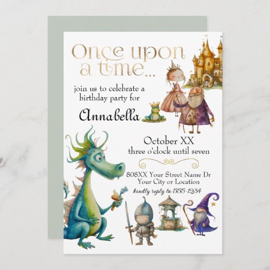 Invitation Illustrations de contes de fées classiques pour en (Devant / Derrière)