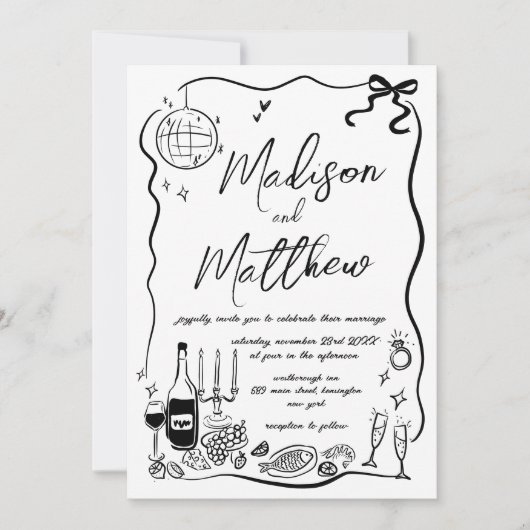 Invitation Illustrations dessinées à la main Doodles Wedding  (Devant)
