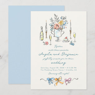 Invitation Illustrations dessinées à la main Mariage fantaisi